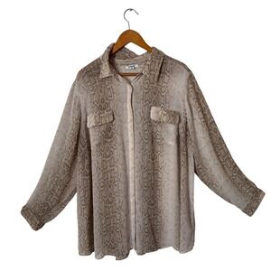 Old Navy Plus Size 4X Snake Print‎ Sheer Button Down Blouse Brown Mob Wife